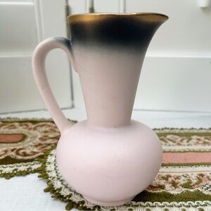 Haeger Style Pink Black Gold Ceramic Pitcher Vase Pottery Japan Vintage MCM